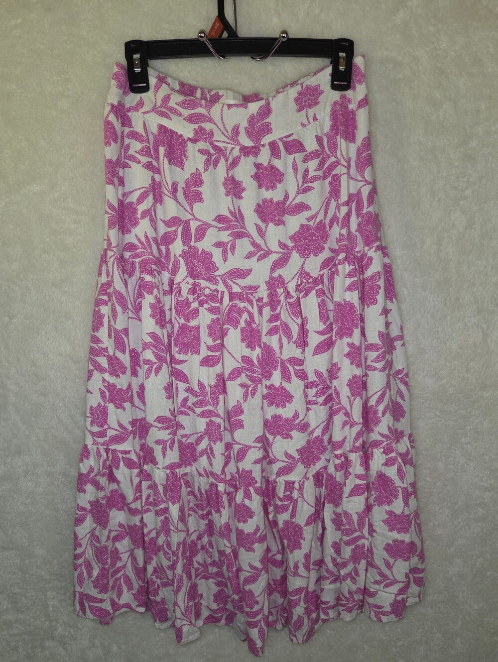 Lauren Conrad Pink Floral Tiered Boho Cottagecore Midi Skirt Linen Blend Sz M